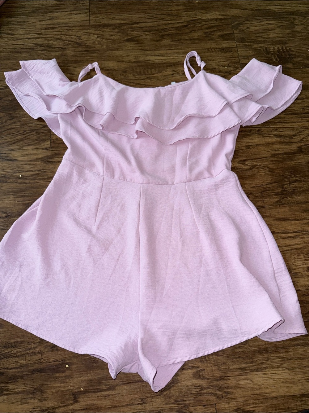 iris Pink Ruffle Off-Shoulder One-Piece Romper